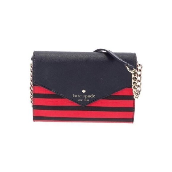 Kate Spade Red & Black Striped Crossbody Bag With Chain Strap - Picture 1 of 5